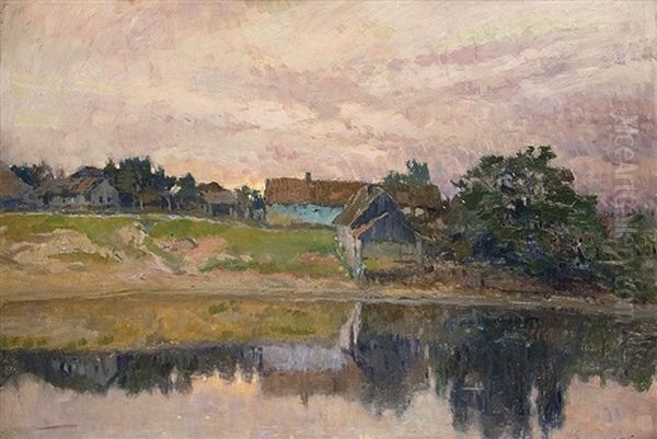 Dorf Am Fluss Oil Painting - Antonin Hudecek