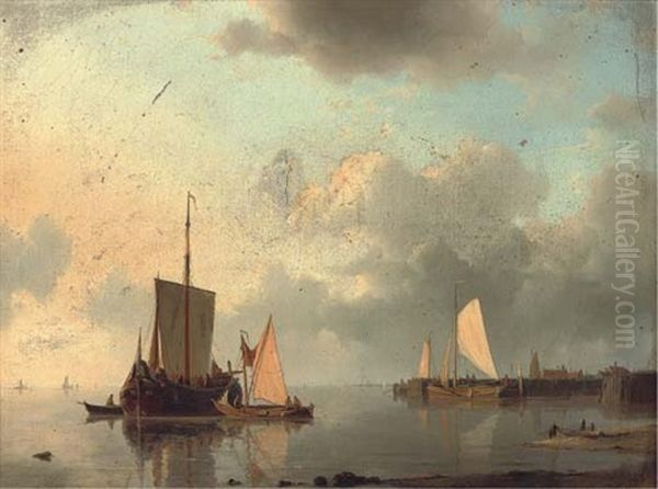 Barges On The Estuary In The Evening Light by Abraham Hulk the Elder