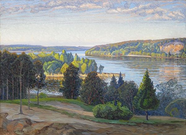 Sommarlandskap Oil Painting - Carl (August) Johansson