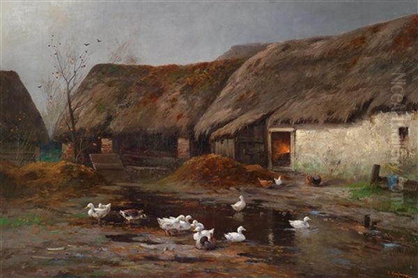 Enten Am Bauernhof Oil Painting - Adolf Kaufmann