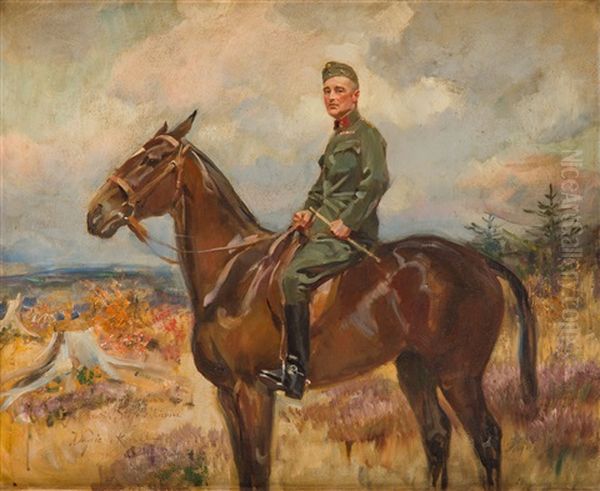 Portrait Of Feliks Stojowski On Horseback Oil Painting - Woiciech (Aldabert) Ritter von Kossak