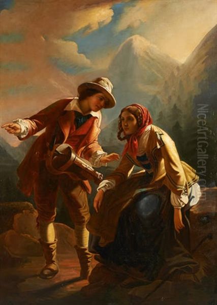 Serenade Sur Fond Des Alpes Italiennes Oil Painting - Cornelis Kruseman