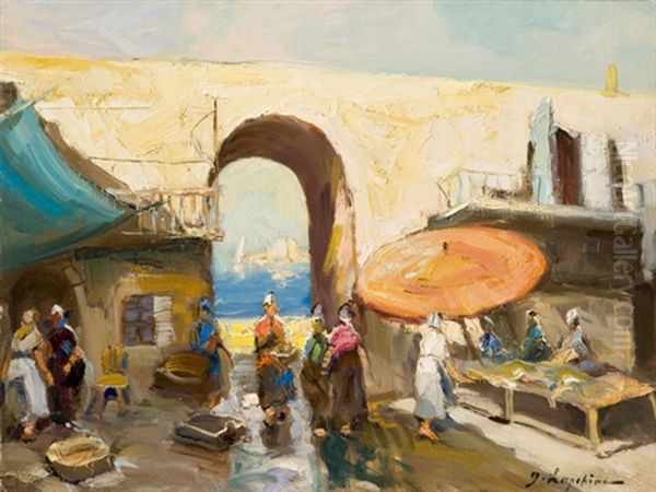 Cours Saleya, Nice Oil Painting - Georgi Alexandrovich Lapchine