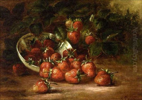 Still Life With Bowl Of Strawberries Oil Painting - August Laux