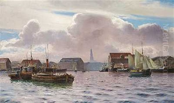 Parti Fra Kobenhavns Havn Oil Painting - Holger Luebbers