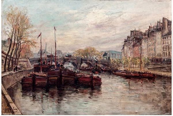 Vue Des Quais De Seine Et Le L'ile De La Cite Oil Painting - Gustave Madelain