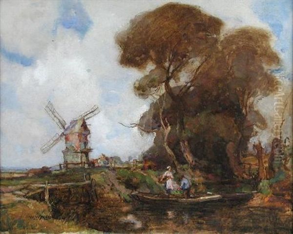 Turf Fen Mill, Norfolk Oil Painting - William Watt Milne