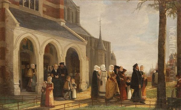 A La Sortie De L'eglise Oil Painting - Andre Joseph Minguet