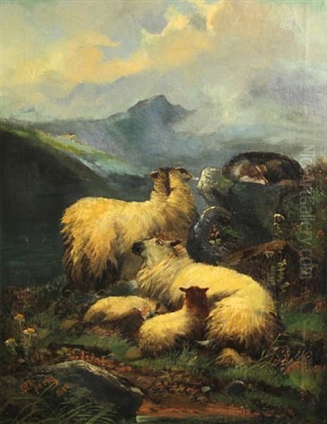 Guarding The Sheep Oil Painting - John W. Morris