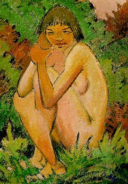 Sitzende Im Grunen (seated Nude In The Countryside) Oil Painting - Otto Mueller