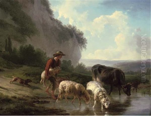 Watering The Livestock Oil Painting - Balthasar Paul Ommeganck