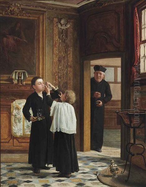 Stealing A Sip Of The Communion Wine Oil Painting - Antonio Ermolao Paoletti