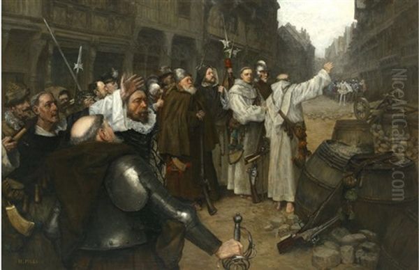 L'accueil A Orleans, Par Le Clerge Ligueur Et Par Le Corps De Ville, De Charles De Lorraine, Duc De Guise, Le 2 Septembre 1591 Oil Painting - Charles Henri Pille