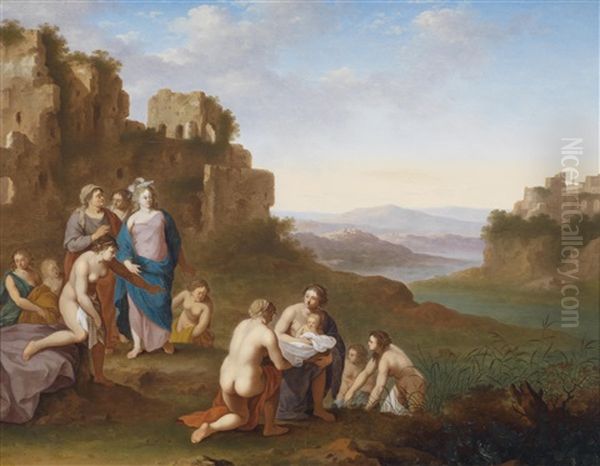 Die Auffindung Des Mosesknaben Oil Painting - Cornelis Van Poelenburgh