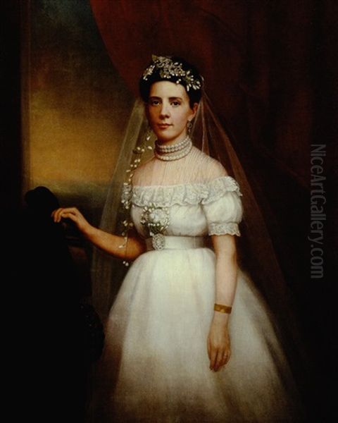 Portrait Of Ernestine Sabourin Of New Orleans On Her Wedding Day Oil Painting - Paul E. Poincy