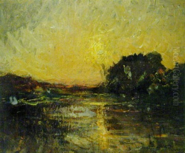 Crepuscule Sur L'etang Oil Painting - Auguste Francois Ravier