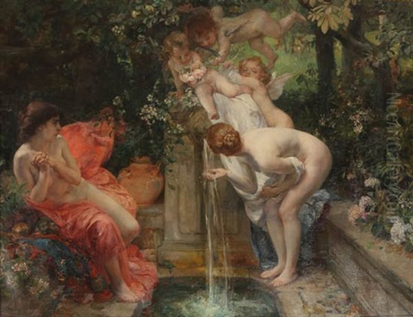 La Fontaine Des Amours Oil Painting - Herman Jean Joseph Richir