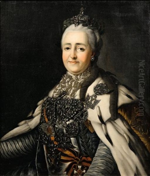 Portrait De Catherine Ii Oil Painting - Alexander Roslin