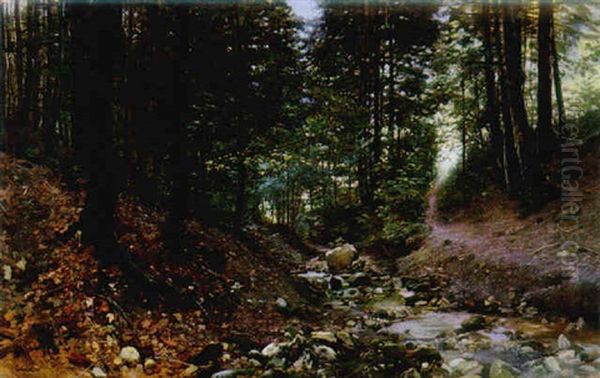 A Stream Through The Underwood Oil Painting - Paul (Jean Marie) Sain