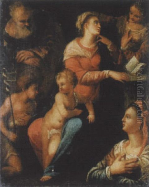 Die Heilige Familie Mit Johannes Dem Taufer Und Zwei Heiligen Oil Painting -  Scarsellino