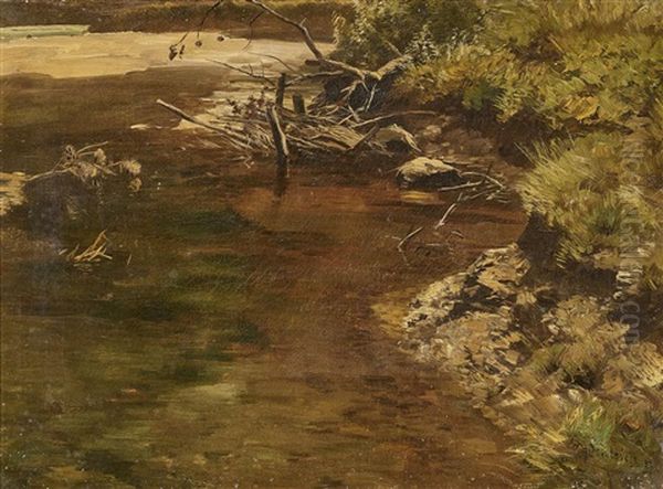 A River Bank Oil Painting - Eduard Schleich the Younger