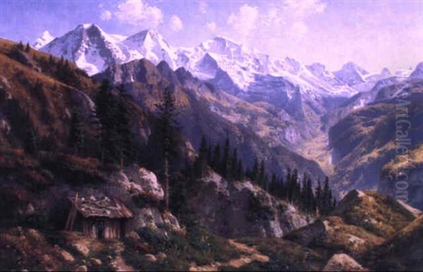 Eiger, Monch Und Jungfrau Oil Painting - Josef Schoyerer