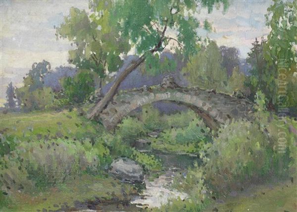 The Novosilviisky Bridge In Pavlovsk Park Oil Painting - Konstantin Andreevich Somov