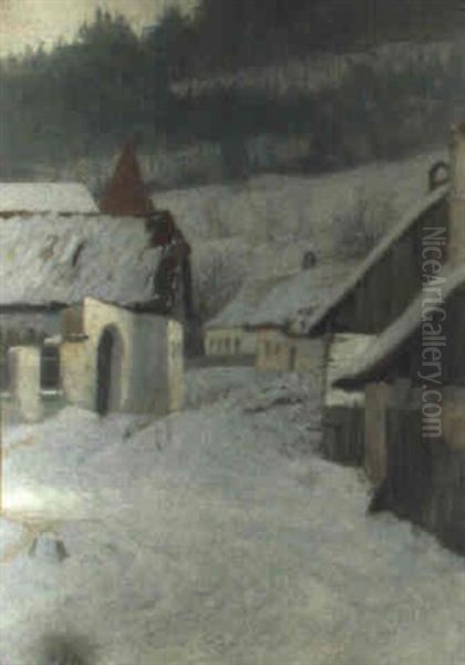 Winterliches Dorf Oil Painting - Hans Stalzer