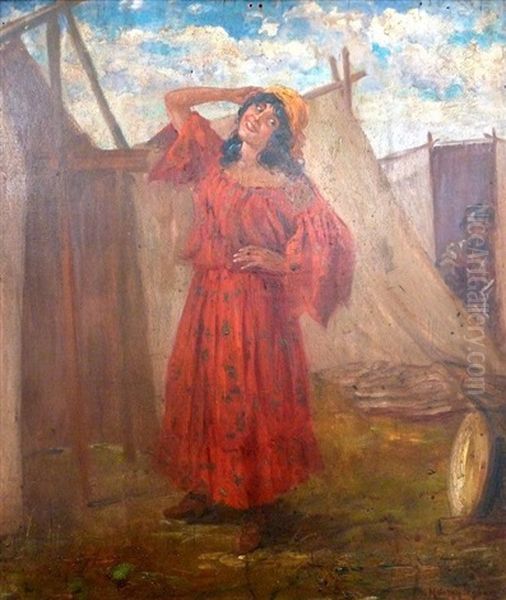 Jeune Fille A La Robe Rouge Oil Painting - Maurycy Trebacz