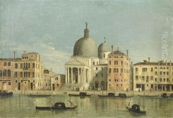 San Pietro Di Castello (+ The Grand Canal With San Simeone Piccolo; Pair) Oil Painting - Gaetano Vetturali