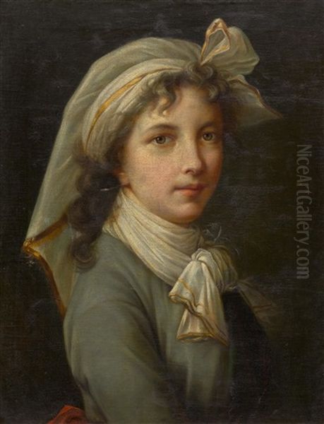 Portrait Of A Girl In A Blue Dress Oil Painting - Elisabeth Louise Vigee Le Brun