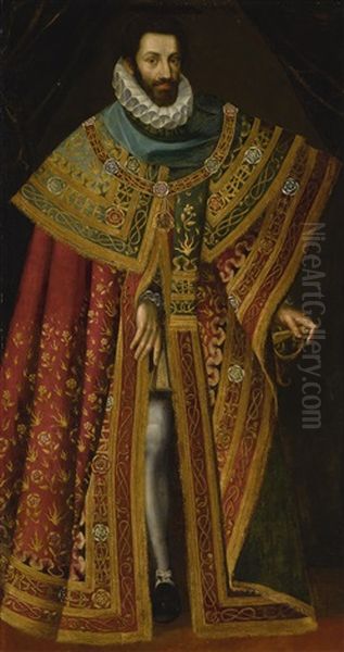 Portrait Of Emmanuel Philibert (1528-1580), Duke Of Savoy, Full Length, Wearing The Robe Of The Supreme Order Of The Most Holy Annunciation Oil Painting - Giacomo Vighi