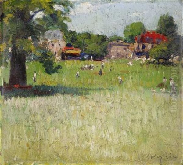 People Playing In The Park Oil Painting - Frederick R. Wagner