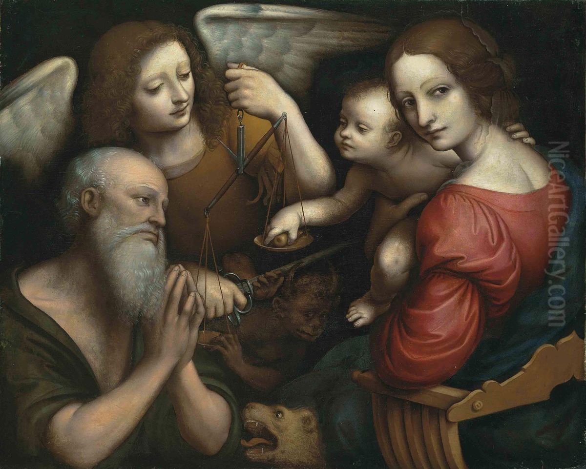 The Madonna And Child Seated With Saint Jerome And The Archangel Michael Oil Painting - Giampietrino