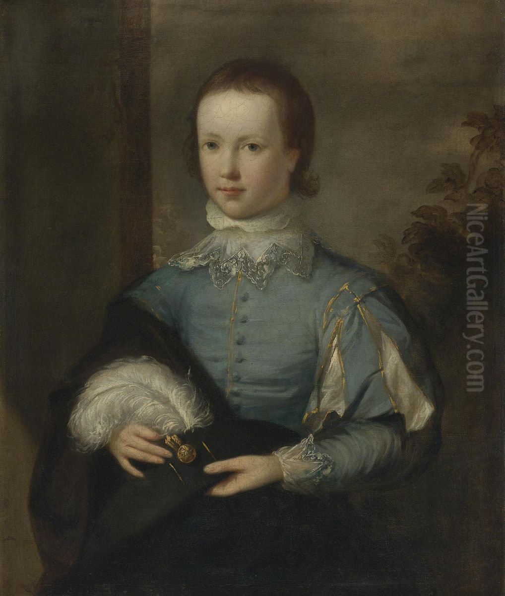 Portrait Of A Boy In Blue Oil Painting - Tilly Kettle