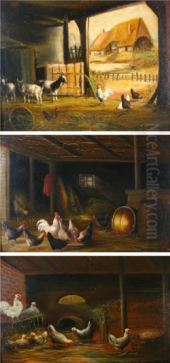 Three Barn Scenes Oil Painting - Wilhelmus Albertus Lammers