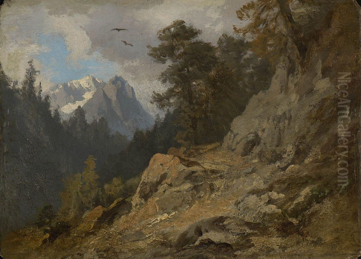 Gebirgslandschaft. Oil Painting - Henri Louis Ludwig