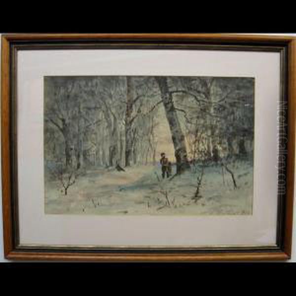 Lone Figure In Winter Forest Oil Painting - Marmaduke Matthews