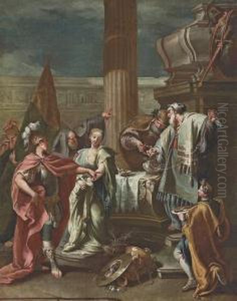 The Sacrifice Of Polyxena Oil Painting - Giovanni Battista Pittoni the younger