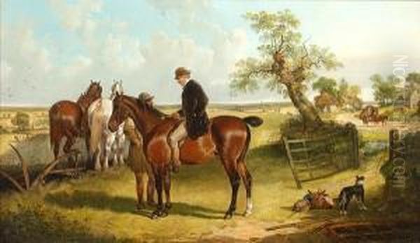 A Farmer On Horseback And A Plough Team Oil Painting - Charles Waller Shayer