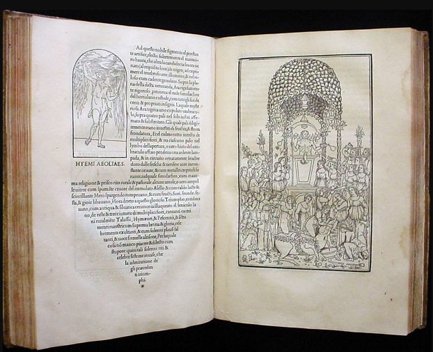 Intricate woodcut illustration from Francesco Colonna's "Hypnerotomachia Poliphili," showcasing the combination of mysticism and art.
