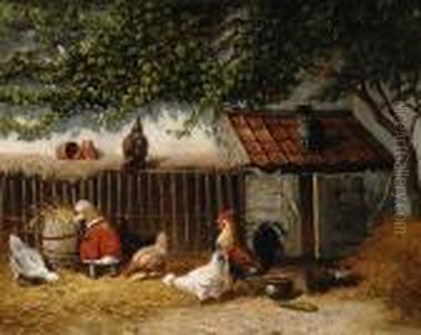 Farmyard With Chickens by Johan Gerard Smits