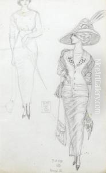 Studies Of Two Fashionable Young Women by Joseph Edward Southall