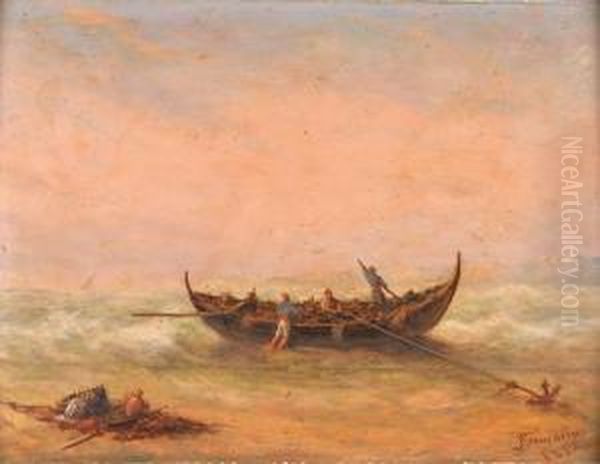 Barco De Pescadores Na Praia by Luis Ascensio Tomasini