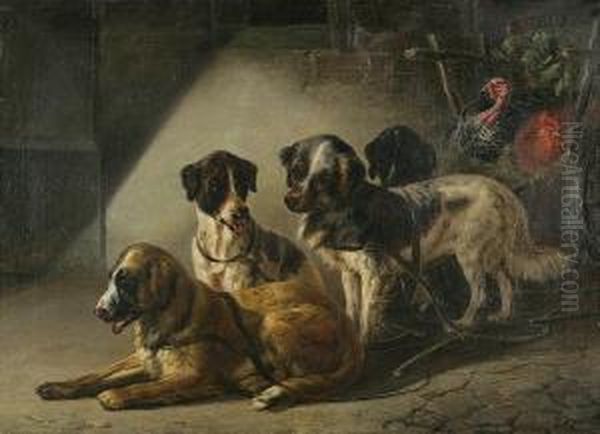 Genre Scene With Dogs by Karl Wilhelm Tornau