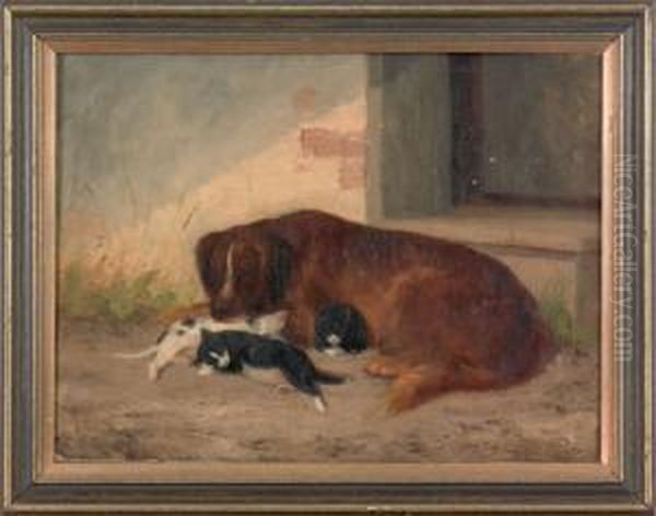 Portrait Of A Dog And Three Cats by Newbold Hough Trotter