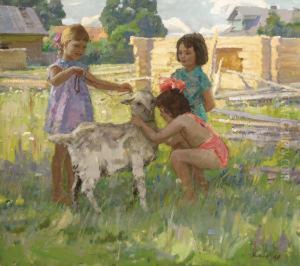 Girls With Goat by Nikolai Pavlovich Ulianov