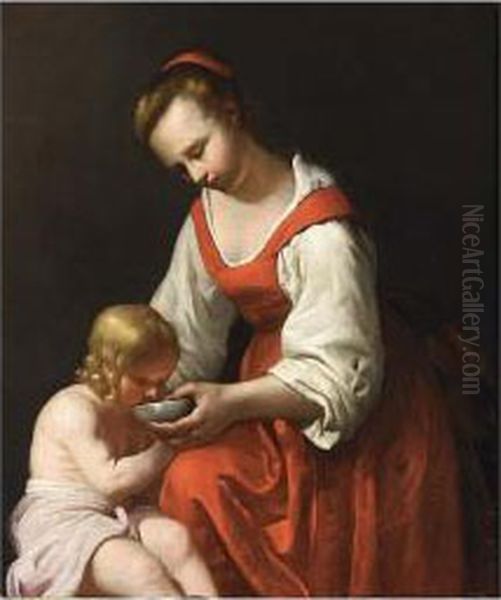 A Mother Feeding Her Child by Reyer Van Blommendae