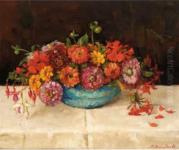 Still Life With Dahlia And Fuchsia by Lucie Van Dam Van Isselt