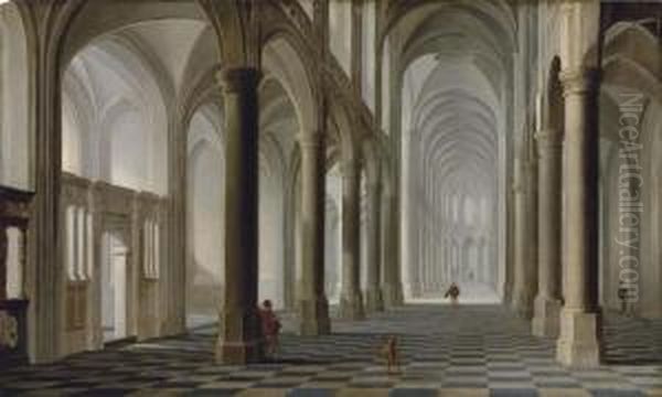 Delen The Interior Of A Gothic Church With Elegant Figures by Dirck Van Delen